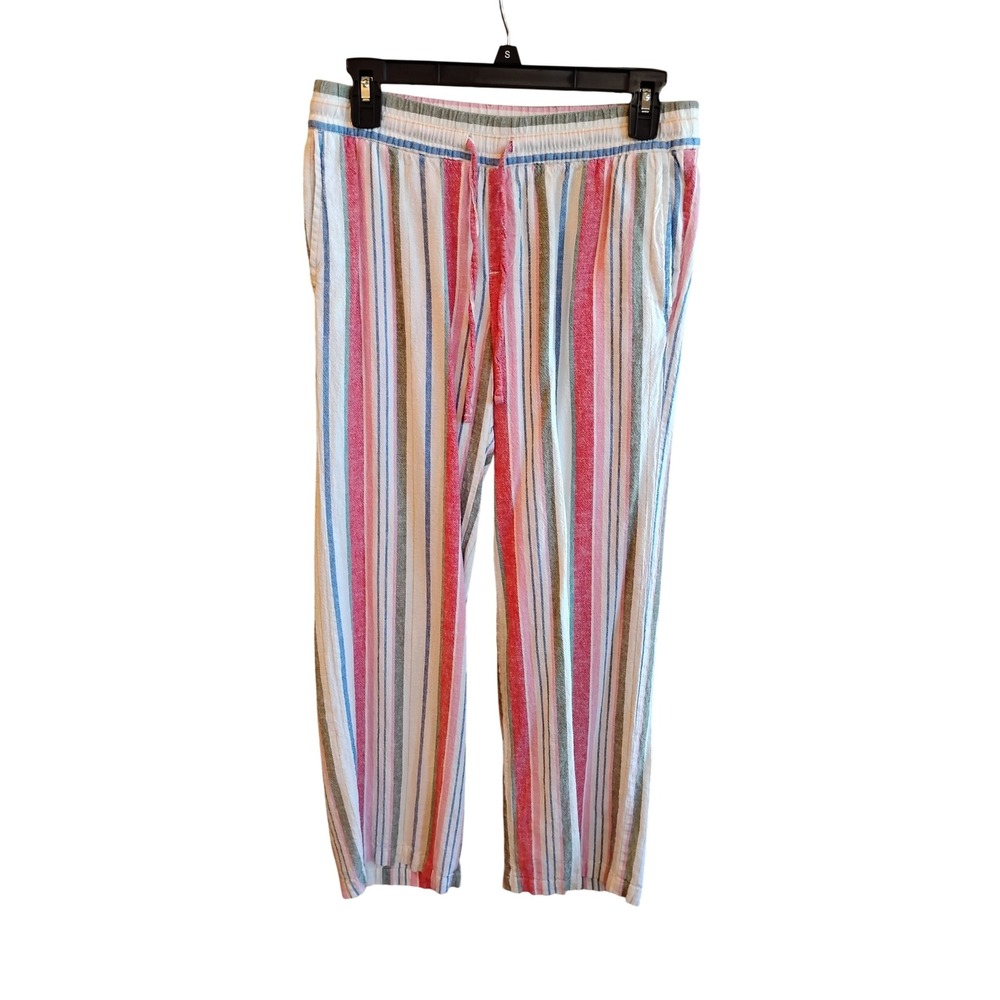 Old Navy Womens XS Linen Blend Striped Drawstring Pants Multi Color Relaxed Fit